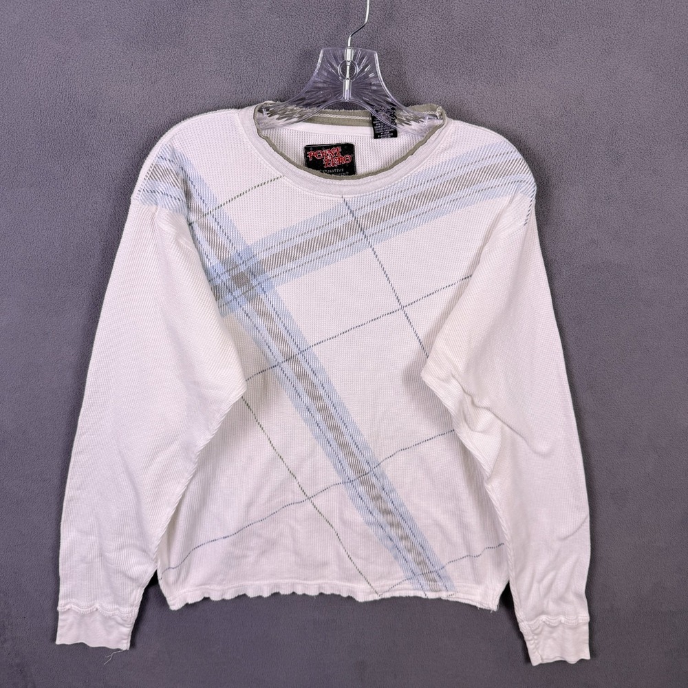 Y2K Point Zero Thermal Shirt Mens Large Distressed White Skater Grunge Alt VTG